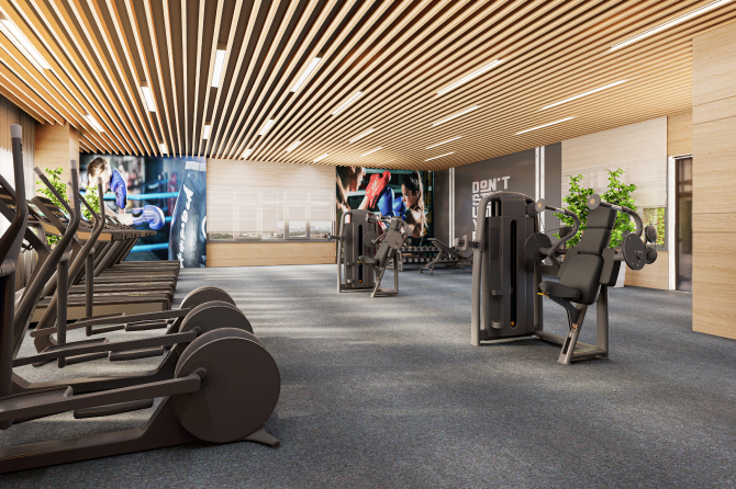 Fully equipped gymnasium at DSR The Address luxury apartments Sarjapur Road